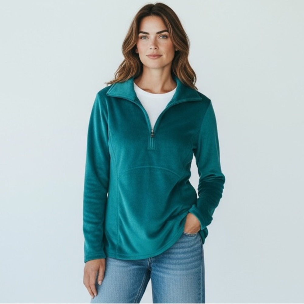 Obermeyer Women's L 1/4 Zip Pullover Jacket‎ Lightweight Fleece Teal EUC